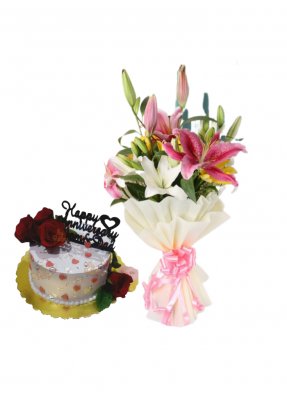 Asiatic Lily Bouquet with Flower Cake