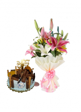 Asiatic Lily Bouquet with Lots of Chocolate Cake