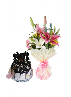Asiatic Lily Bouquet with Love Chocolate Cake