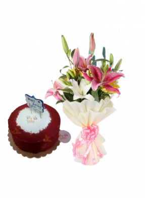 Asiatic Lily Bouquet with Red Velvet Cake