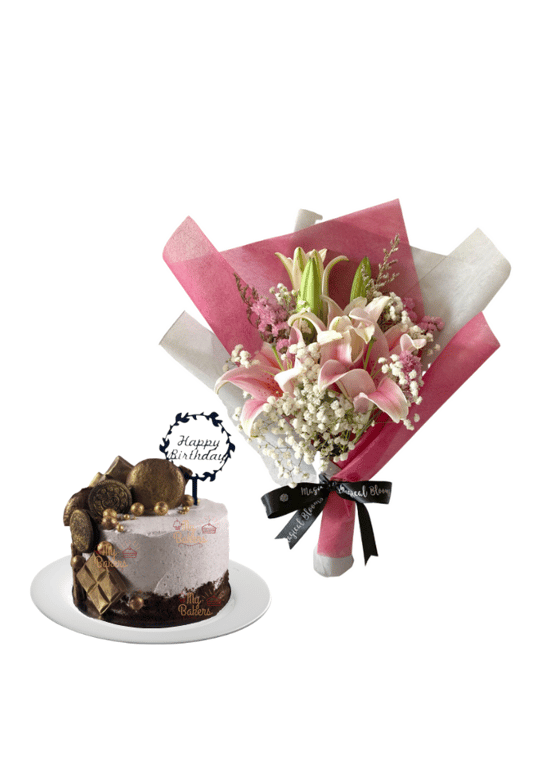 happy birthday baby breath bouquet, chocolate and Cake - Blooming