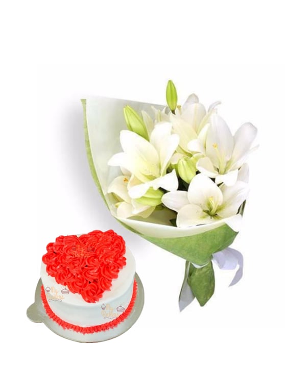Easter Lily Bouquet with Cake Heart Shape