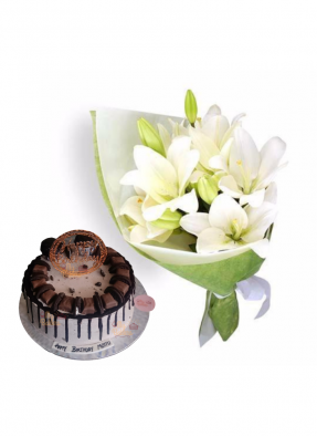 Easter Lily Bouquet with Exclusive Chocolate Oreo Cake