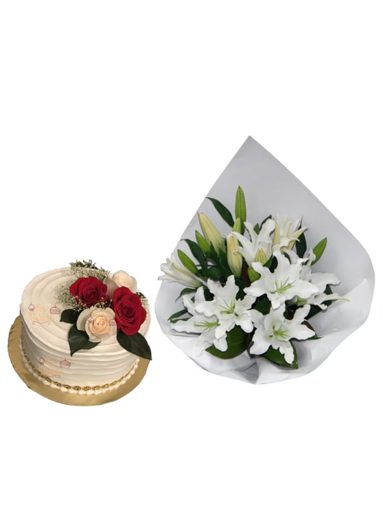 Lily Bouquet with Cake for Loved