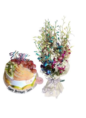 Mix Orchid Bouquet with Mix Fruit Cake