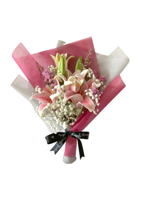 Baby Breath and Pink Lily Bouquet