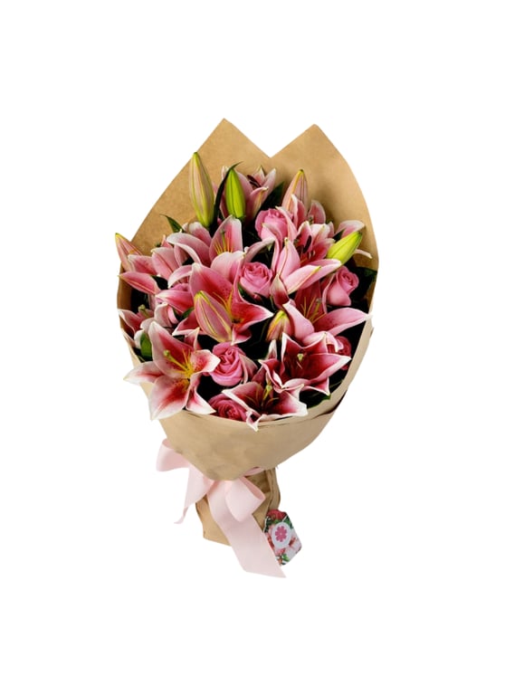 Pink Lilies And Roses Bouquet