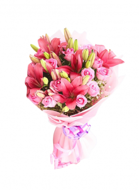 Pink Roses and Lily Bouquet