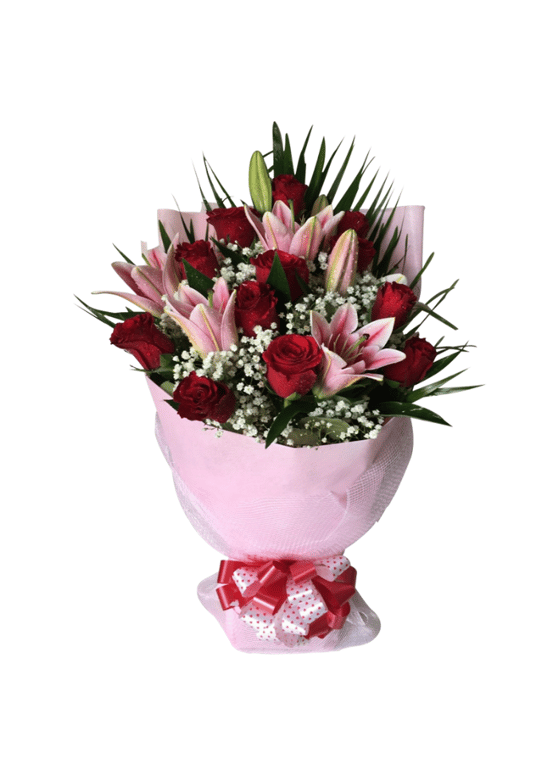 Red Roses And Lily Bouquet