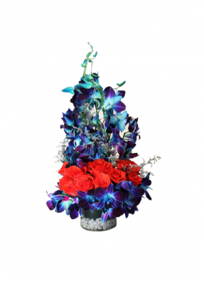 Red Roses and Blue Orchid Bouquet