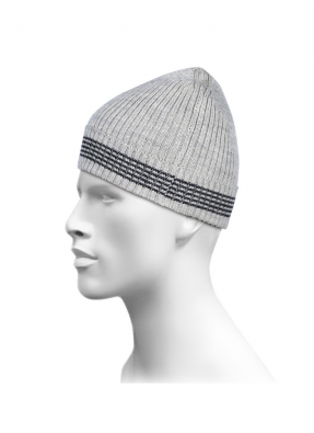 Gift Purewool Cap Self Design With Border Stripes Grey