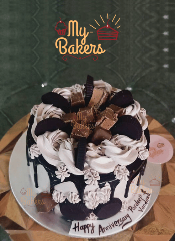 Black Forest Cake Decorated with Chocolate and Biscuits