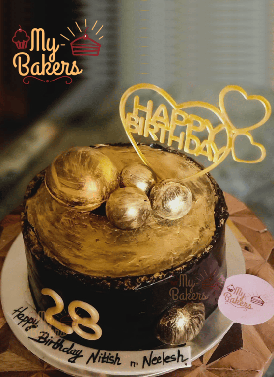 Chocolate Cake Decorated with Chocolate Layer and Golden Balls