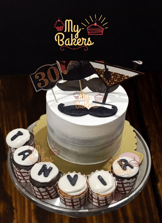 Mustache Theme Cake with 6 Cup Cake