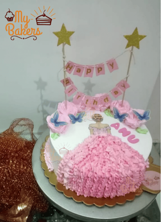 Princess in Beautiful Pink Dress Fondant Cake