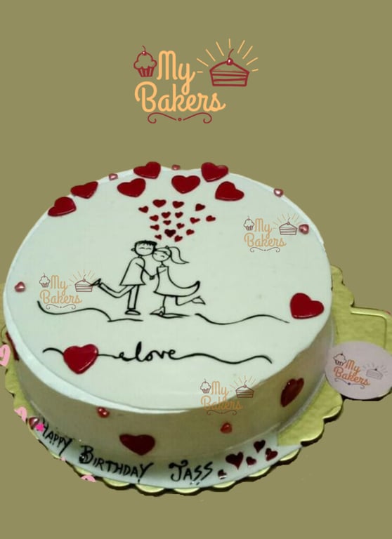 Romantic Moment Couple Hearts Cake