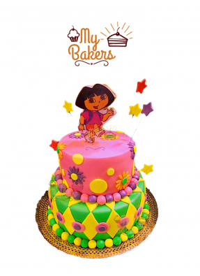 Dora Theme Colourful Fondant Cake
