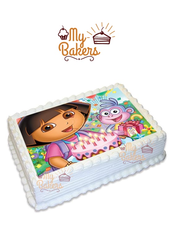 Dora Theme Rectangular Photo Cake