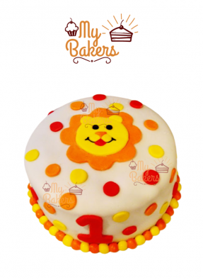 Lion Theme Fondant Cake for One Year Baby