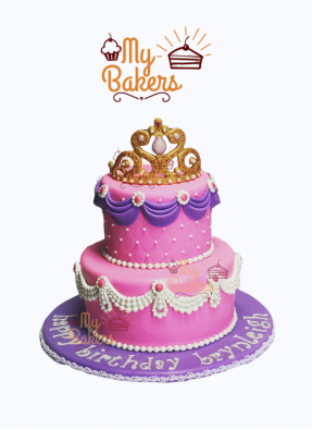 Princess Crown Two Tier Cake Decorated with Pearls