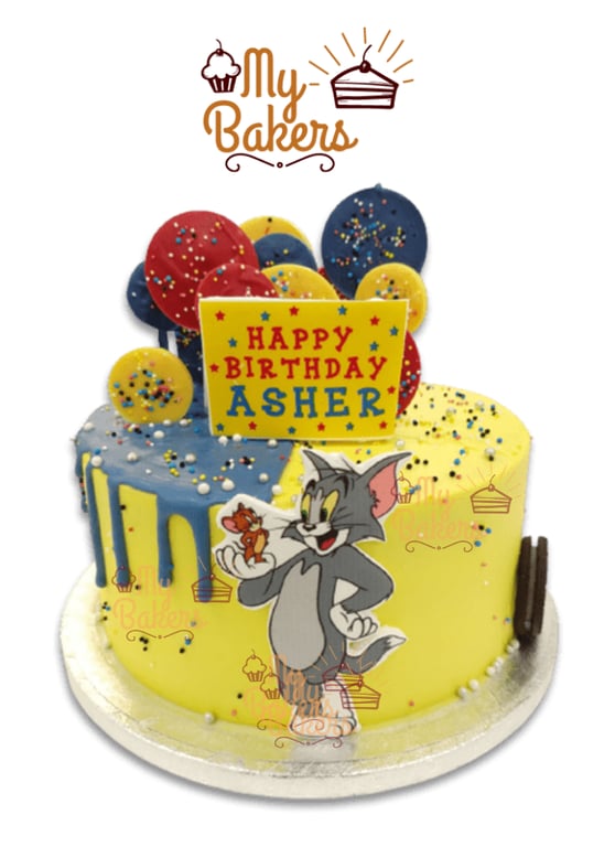 Tom and Jerry Theme Cake Decorated with Sprinkle Balls