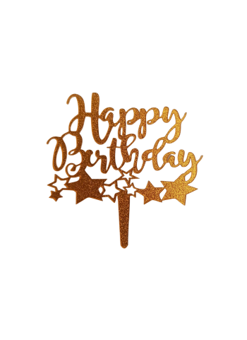 Happy Birthday Star Glitter Gold Acrylic Topper 5 inch Pack of 1