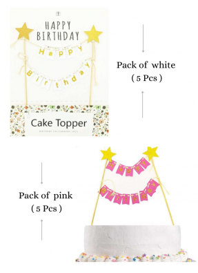 Happy birthday cake bunting banner type cake topper pack of 10