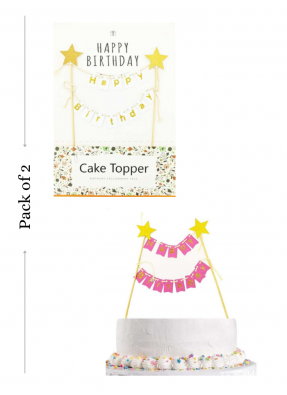 Happy birthday cake bunting banner type cake topper 2 Pieces pack of 1
