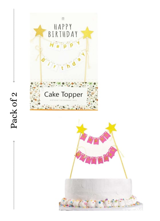 Happy birthday cake bunting banner type cake topper 2 Pieces pack of 1
