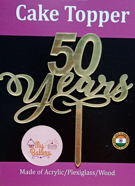 50 Years Gold Mirror Acrylic Topper 6 inch Pack of 1