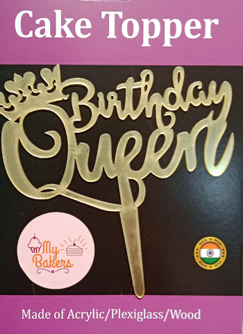 Birthday Queen Gold Mirror Acrylic Topper 6 inch Pack of 1
