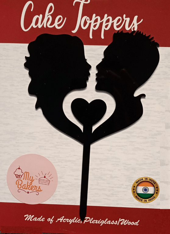 Bride And Groom Kissing Face Black Acrylic Topper 6 inch Pack of 1