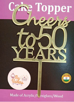 Cheers To 50 Years Golden Acrylic Topper 6 inch Pack of 1