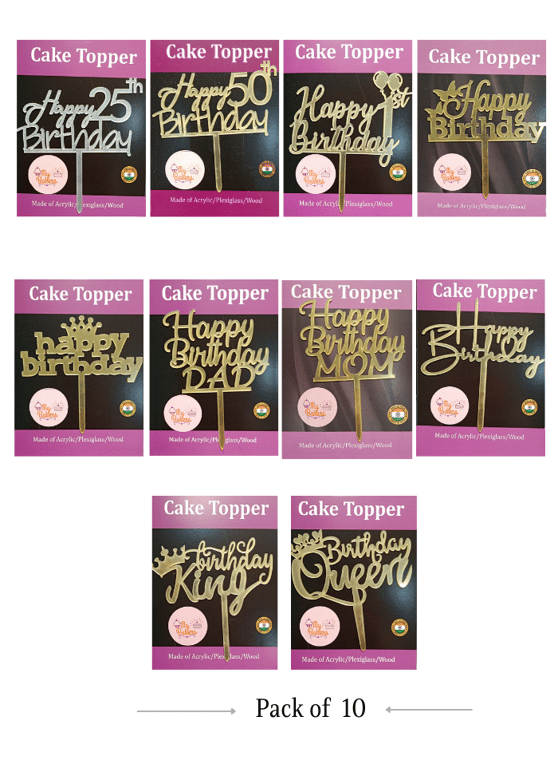 Happy Birthday Combo Assorted Acrylic Topper 6 inch Pack of 10