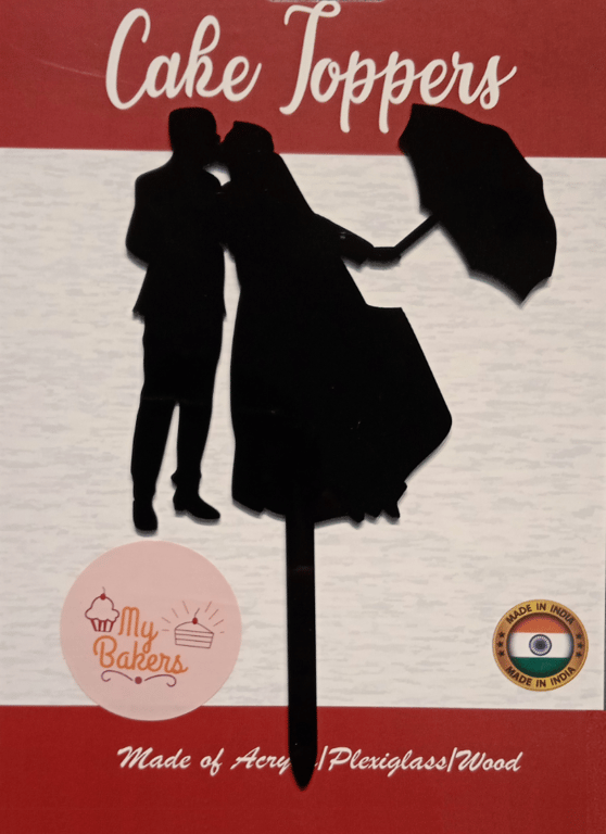 Couple Kissing Out Umbrella Black Acrylic Topper 6 inch Pack of 1