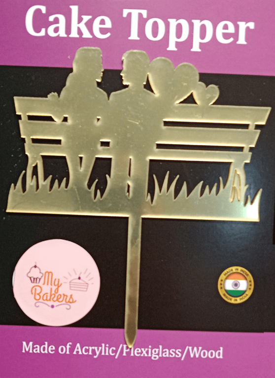 Couple On Bench Golden Acrylic Topper 6 inch Pack of 1