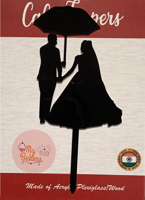 Couple Umbrella Black Acrylic Topper 6 inch Pack of 1