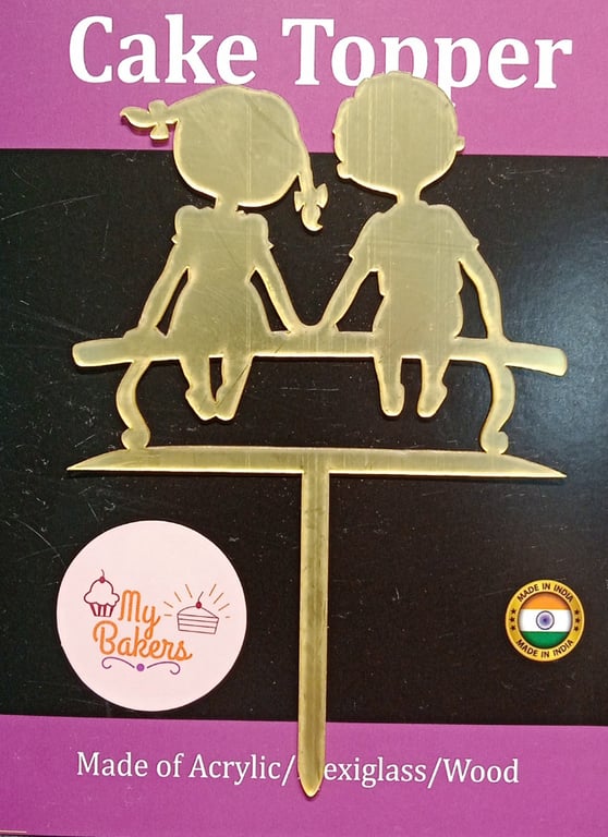 Girl And Boy On Bench Golden Acrylic Topper 6 inch Pack of 1