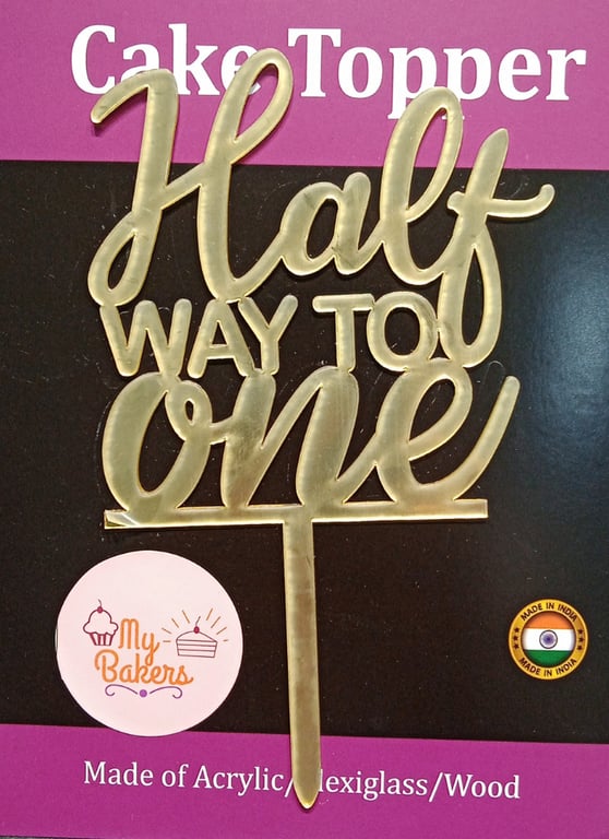 Half Way To One Golden Acrylic Topper 6 inch Pack of 1