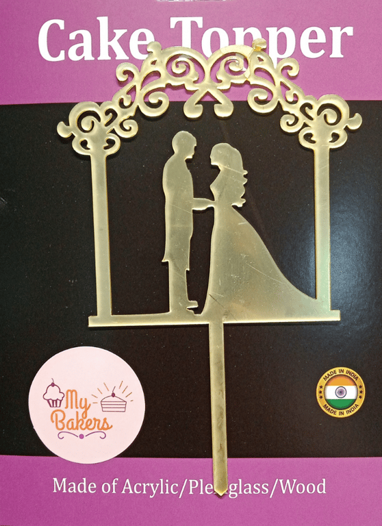 Happy Anniversary Couple Frame Gold Mirror Acrylic Topper 6 inch Pack of 1