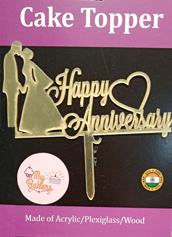 Happy Anniversary Couple Kissing Gold Mirror Acrylic Topper 6 inch Pack of 1
