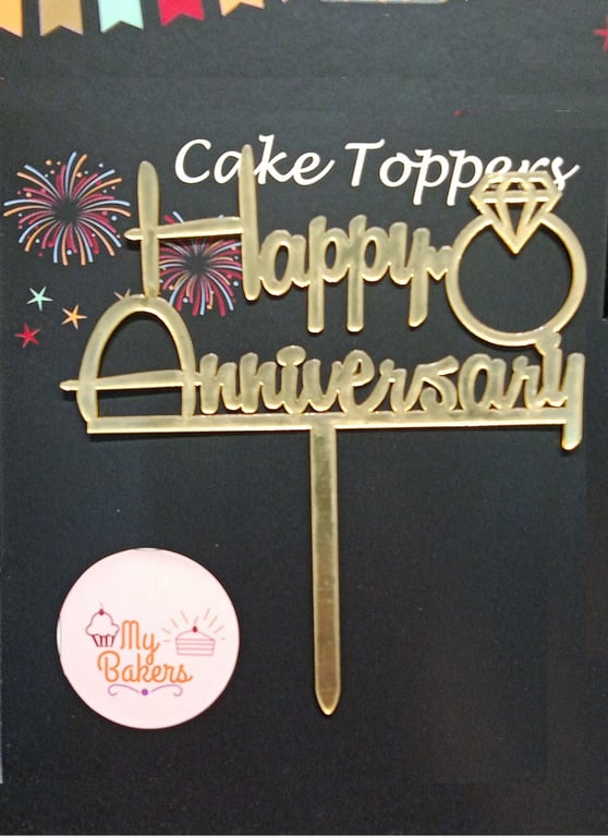 Happy Anniversary Ring Gold Mirror Acrylic Topper 5 inch Pack of 1