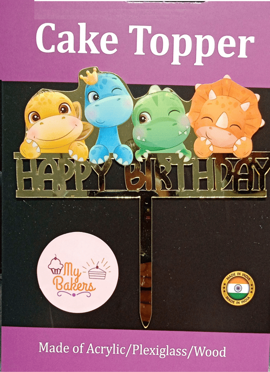 Happy Birthday Animals Golden Acrylic Topper 6 inch Pack of 1