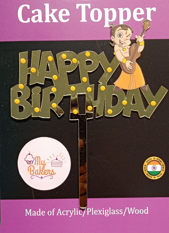 Happy Birthday Chotta Bheem Golden Acrylic Topper 6 inch Pack of 1
