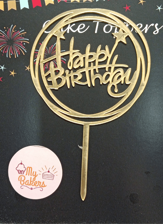 Happy Birthday Circle Gold Mirror Acrylic Topper 5 inch Pack of 1