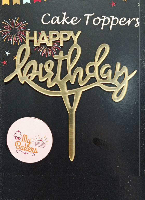 Happy Birthday Gold Mirror Acrylic Topper 5 inch Pack of 1