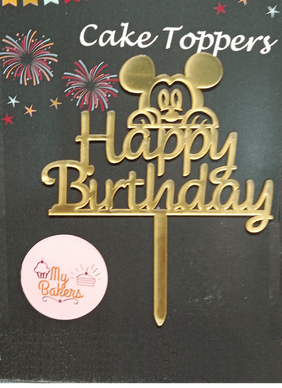 Happy Birthday Mickey Mouse Gold Mirror Acrylic Topper 5 inch Pack of 1