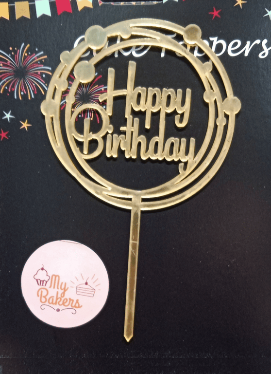 Happy Birthday Multi Circle Golden Acrylic Topper 5 inch Pack of 1