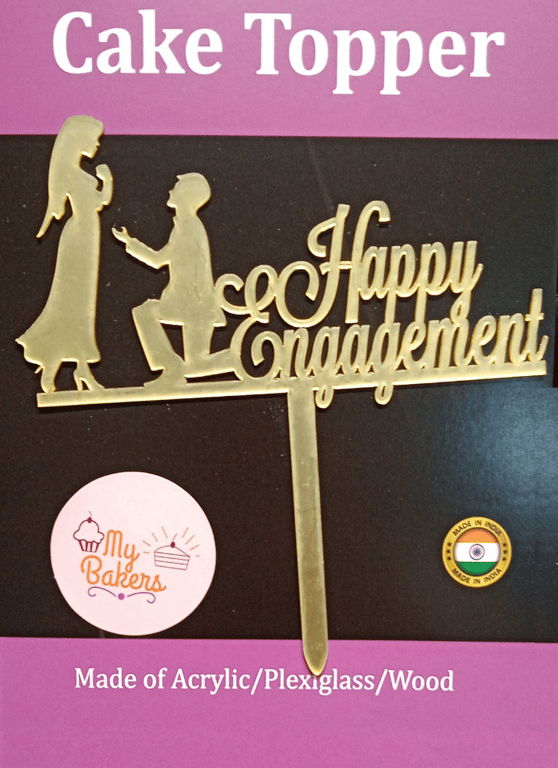 Happy Engagement Golden Acrylic Topper 6 inch Pack of 1