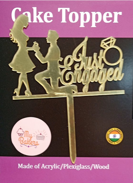 Just Engaged Couple Ring Gold Mirror Acrylic Topper 6 inch Pack of 1
